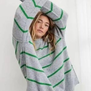 Aerie Unreal Striped Mockneck - Green/Grey
